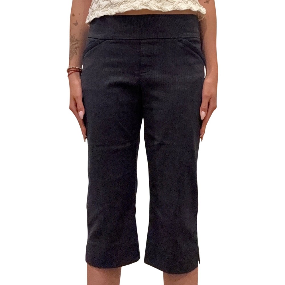 Reitmans Petite Navy Micro Stripe Pull On Capri Pants